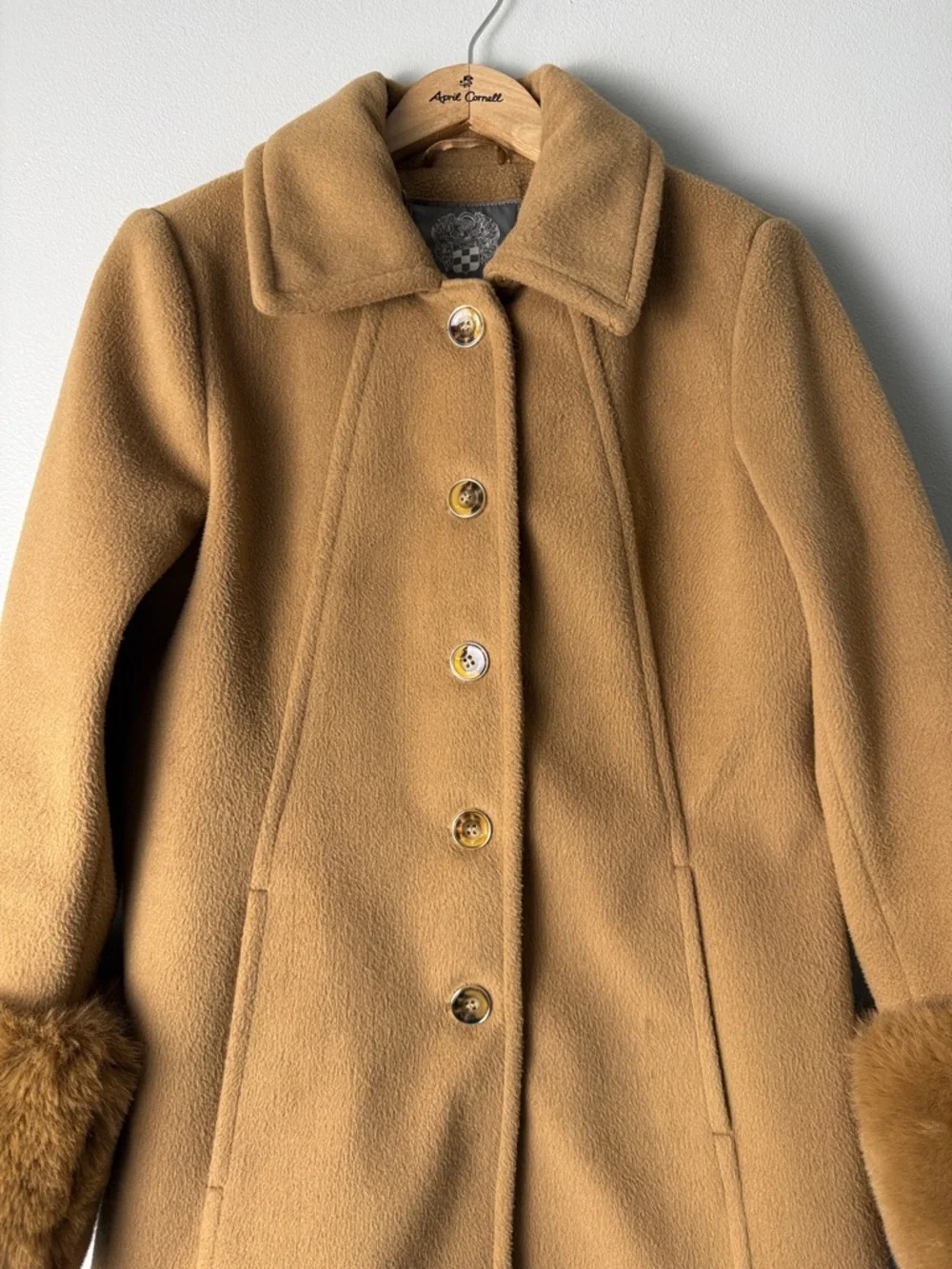 Vince Camuto Camel Trench Coat with Faux Fur Cuffs - Picture 2 of 11